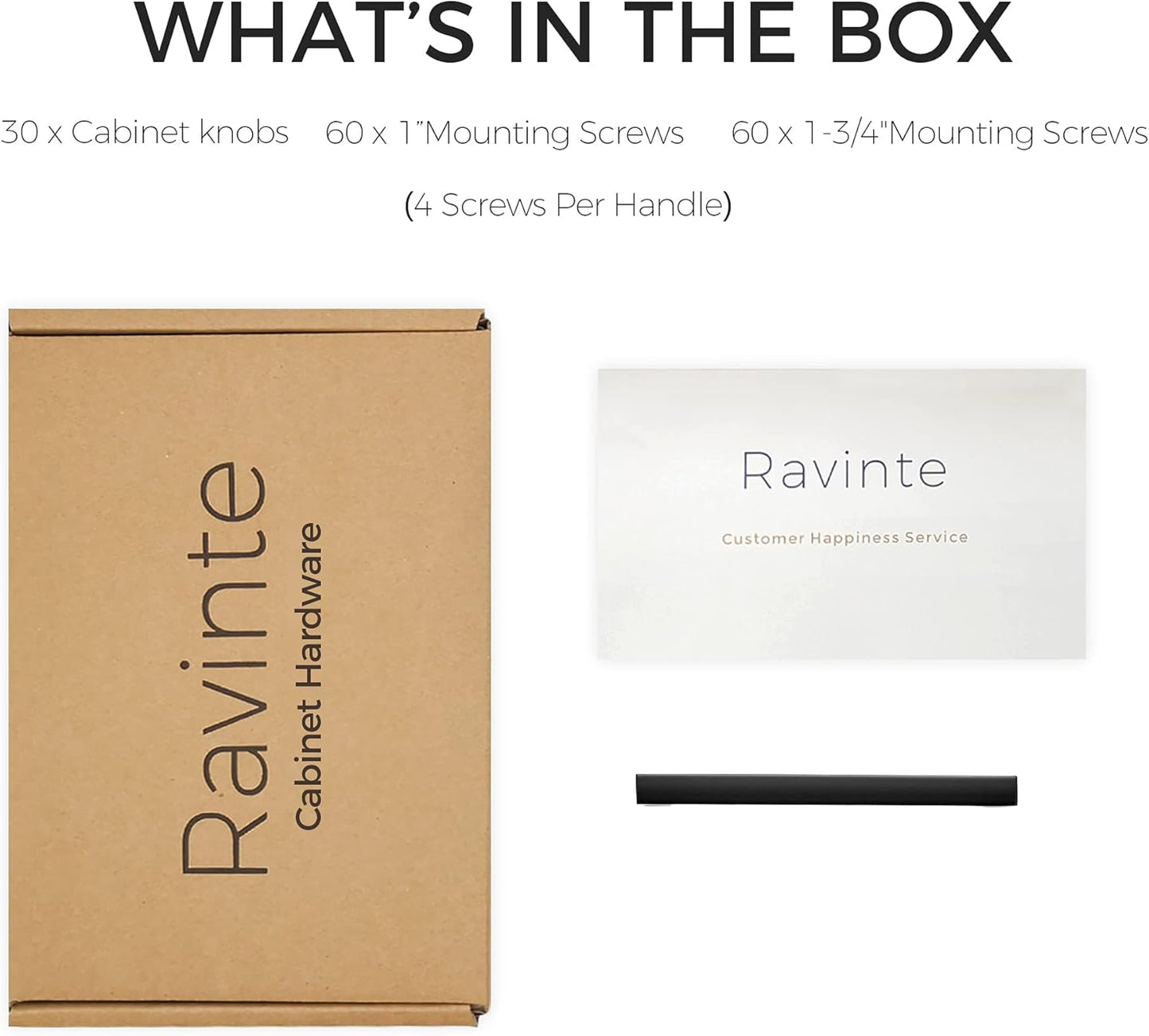 Ravinte 30 Pack Solid 3-3/4 Inch Center to Center Slim Square Bar Drawer Handles Kitchen Cabinet Handles Black Drawer Pulls Cabinet Hardware Handles Matte Black Cabinet Pulls