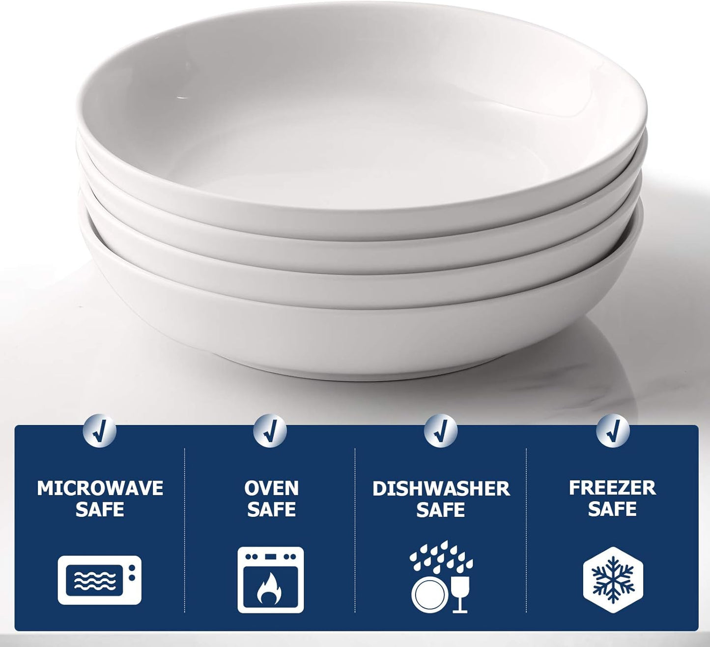 Y YHY Pasta Bowls 32oz, Ceramic Large Salad Serving Bowls, White Pasta Bowls Set, Shallow Soup Bowl Set of 4, Microwave & Dishwasher Safe