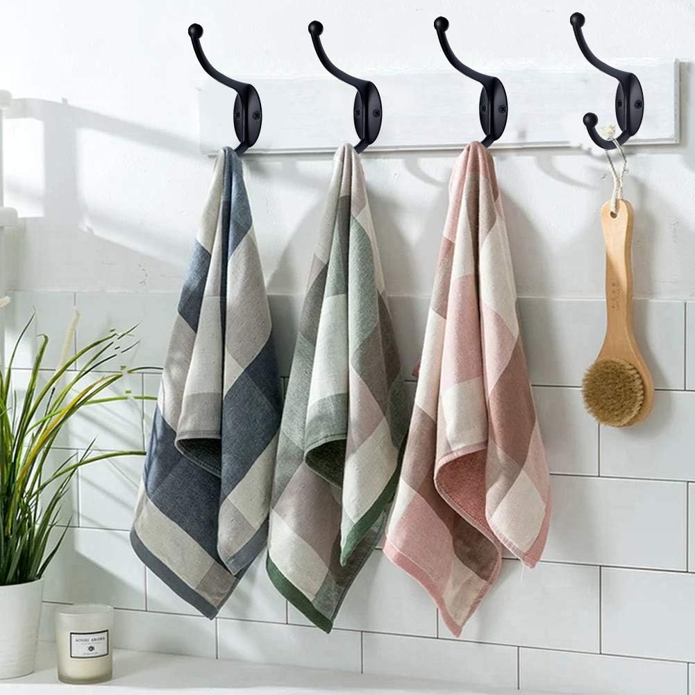 ZEYU Wall Hooks,10Pcs Coat Hooks Hardware Towel Hooks for Hanging Coats Double No Rust Black Robe Hooks Wall Mounted with Screws for Key, Towel, Bags, Cup, Hat