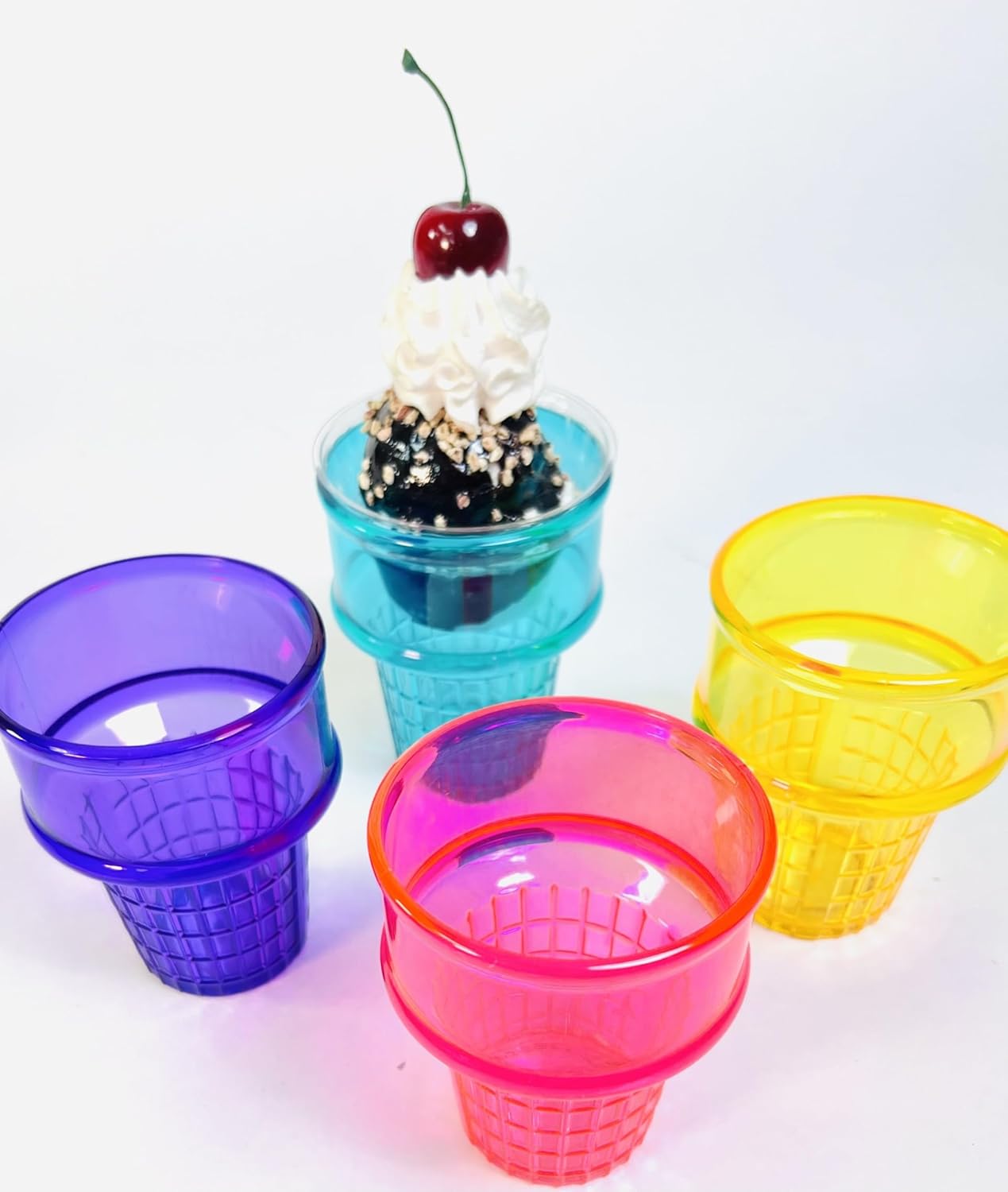 Set of 4 Ice Cream Dishes Waffle Cone Pattern in 4 Assorted Bright Summer Colors Ice Cream Social Ice Cream Party dish (Ice Cream Cone Shaped Ice Cream Dish)