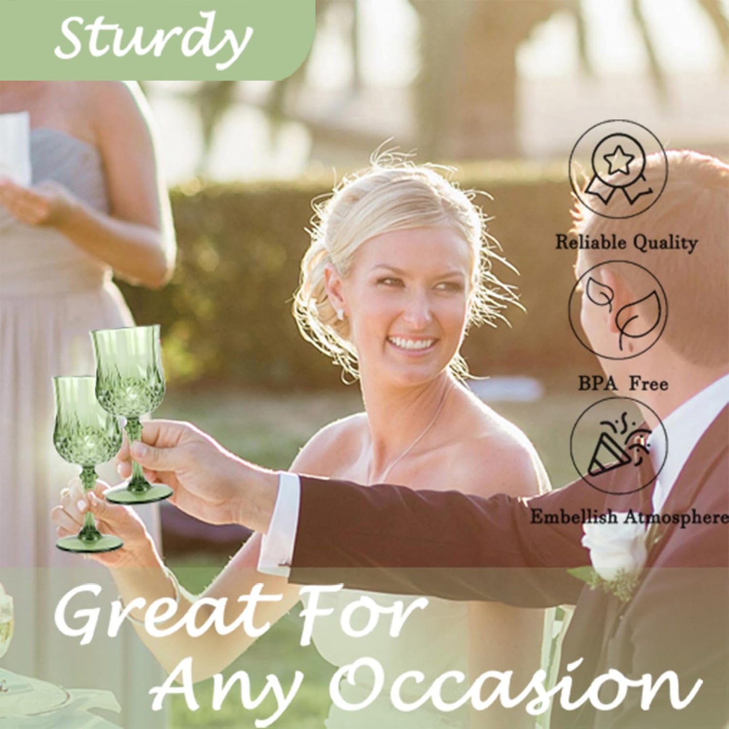 Plastic Wine Glasses,Plastic Goblets Vintage Style Cordial Drinking Glasses for Wedding Reception, Grand Event Party Supplies (24, New Green)