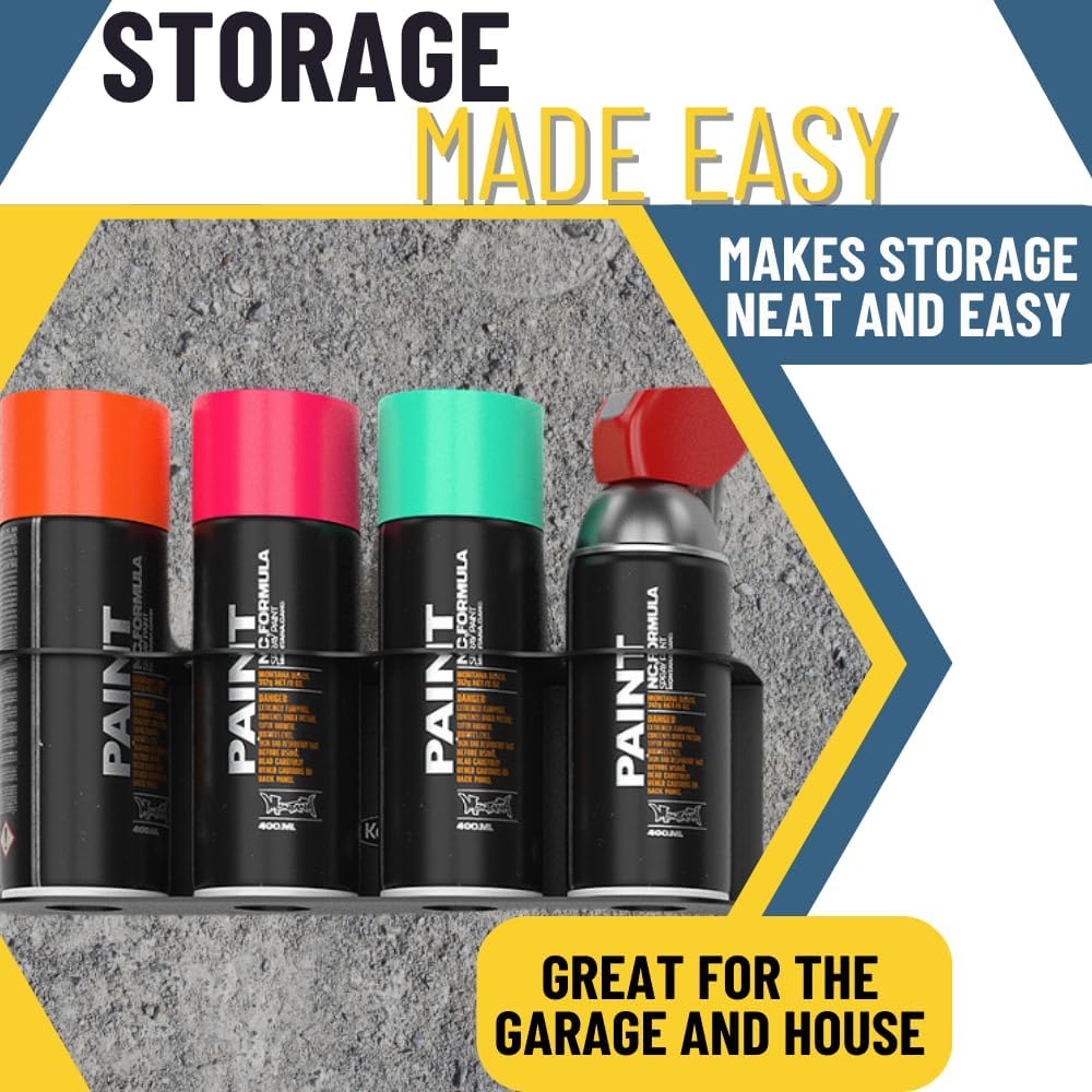 Koova 4 Aerosol Spray Can Holder | Easy Install Wall Mount | Heavy-Duty Powder Coated Steel Storage Rack for Garage & Home | Craft Workspace Paint Bottle Organizer | Hardware Included | USA Made