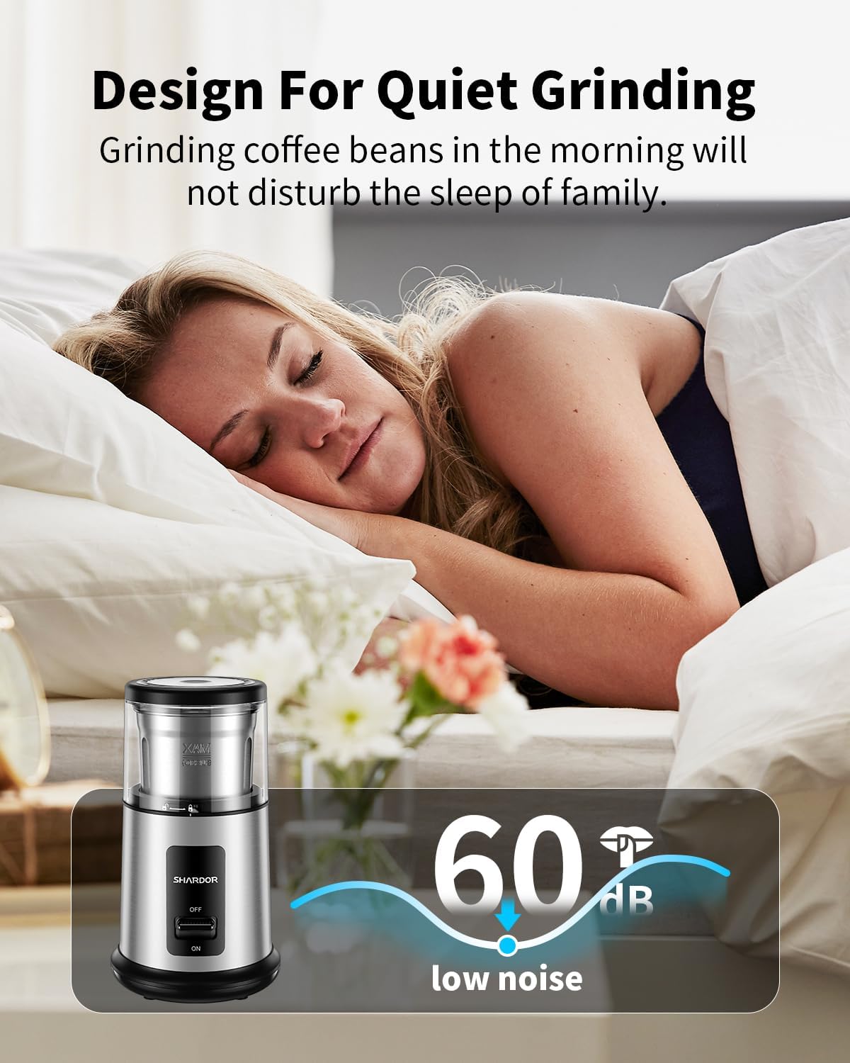 SHARDOR One Touch Coffee Grinder Electric, Spice, Herb, For Coffee Bean Spices and Seeds with 1 Removable Stainless Steel Bowl, Dry Grinder, Silver