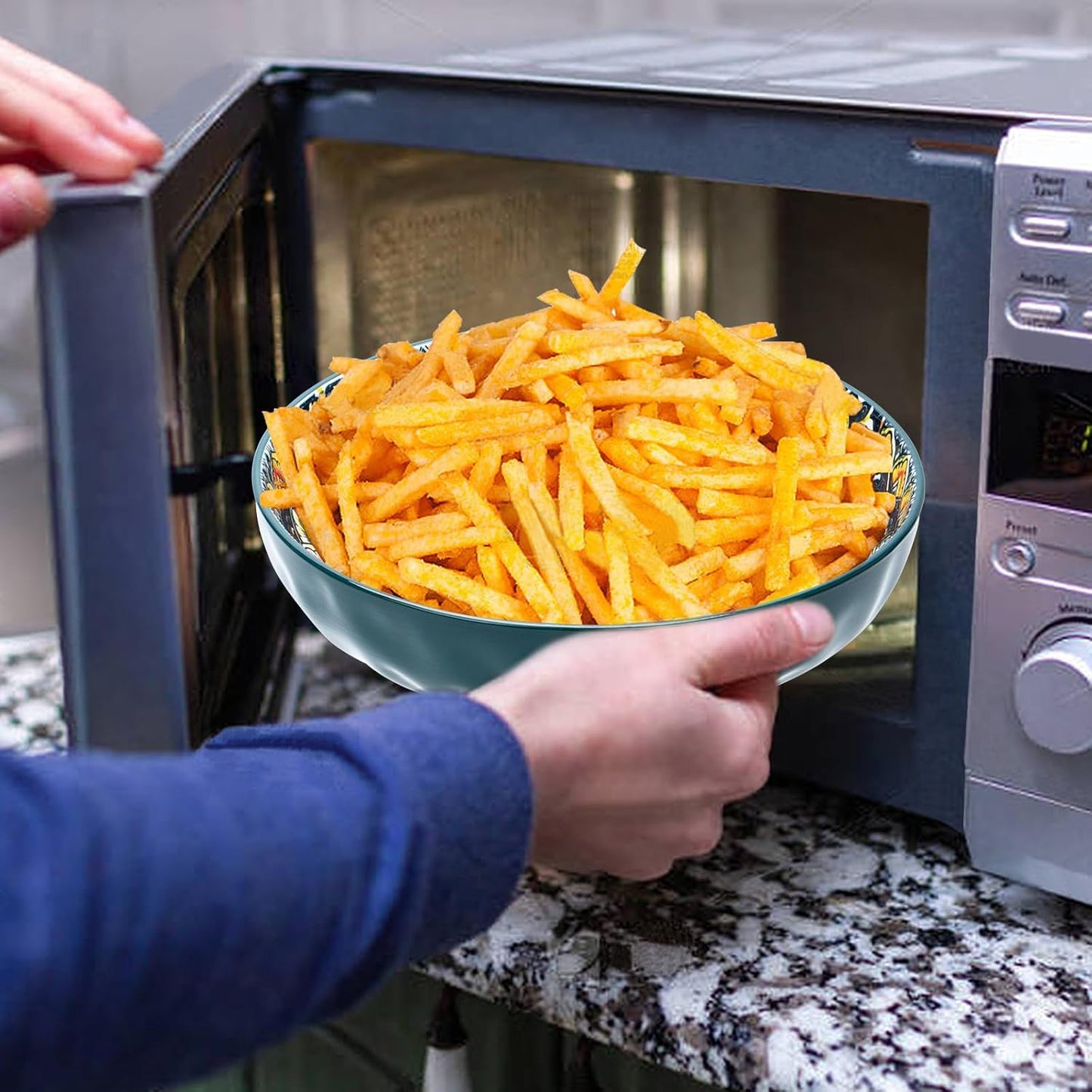 Large Serving Bowls, 75 Oz Fruit Salad Bowls Set of 2, Bohemian Style Large Porcelain Dishes for Entertaining Parties,Big Bowls for Salad, Pasta, Fruit, Chips, 10.3 Inch Diameter (green.green)