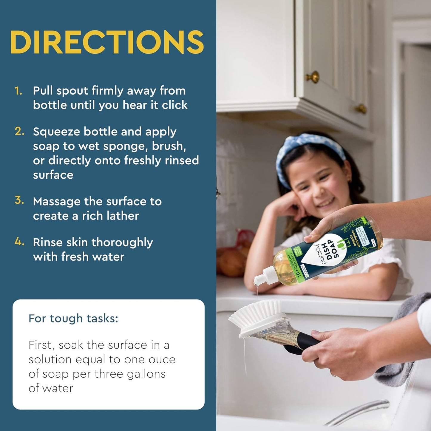 Puracy Natural Dish Soap Refill - Skin-Softening Plant-Based Liquid Dishwashing Detergent Soap, Clean-Rinsing Water-Sheeting Formula (Organic Lemongrass, 48 fl oz)