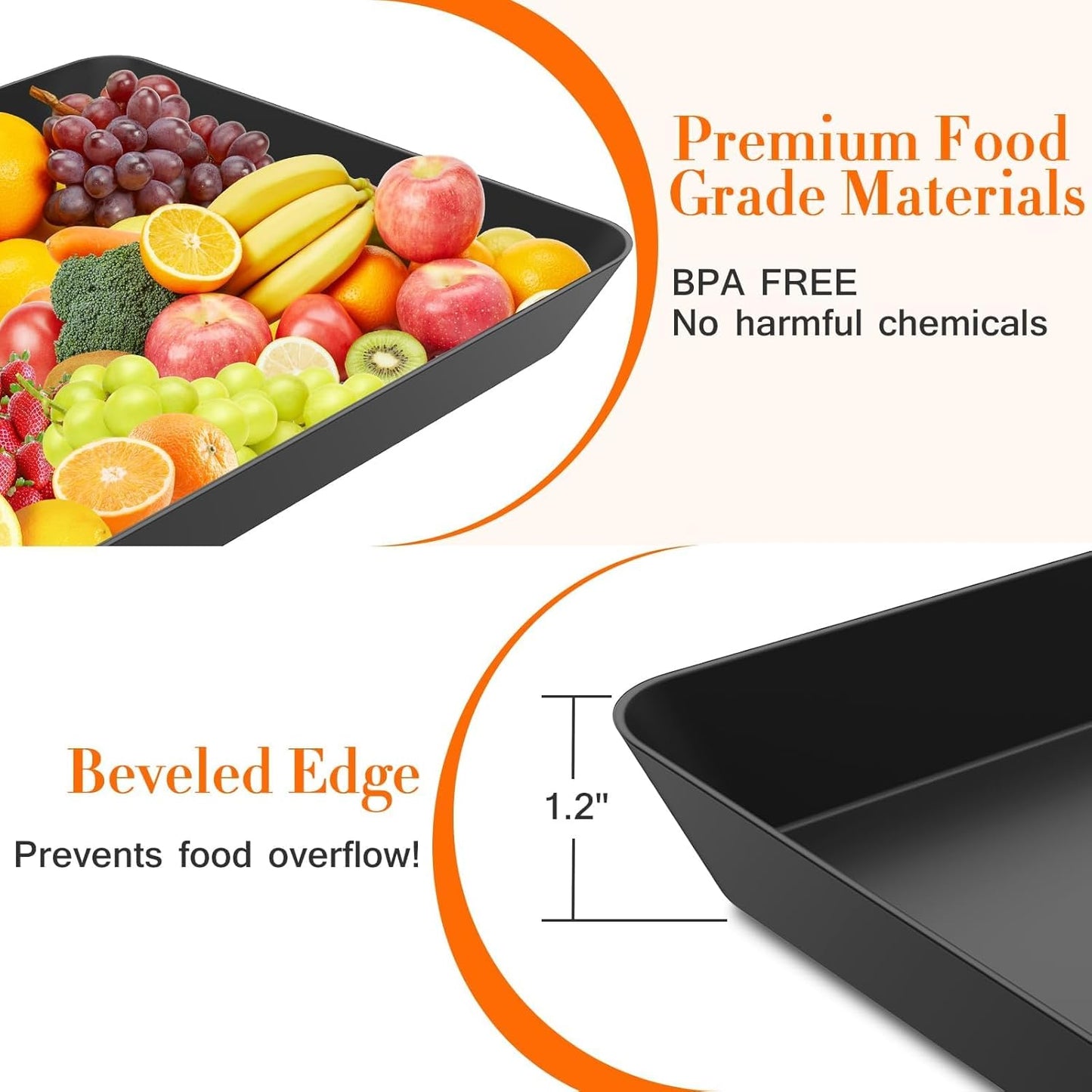 WOWBOX 10 pcs Serving Tray for Entertaining, Serving Platters for Snacks, Fruit, Cookies, Dessert, Reusable Plastic Trays for Serving Food and Pantry Organization in Kitchen & for Parties, (Black)