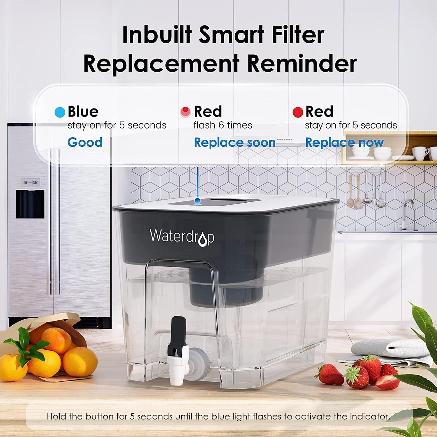 Waterdrop Alkaline Water Filter Dispenser, Large 40-Cup, Healthy, Clean & Toxin-Free Mineralized Alkaline Water, 100-Gallon, BPA Free, Black (1 Filter Included)