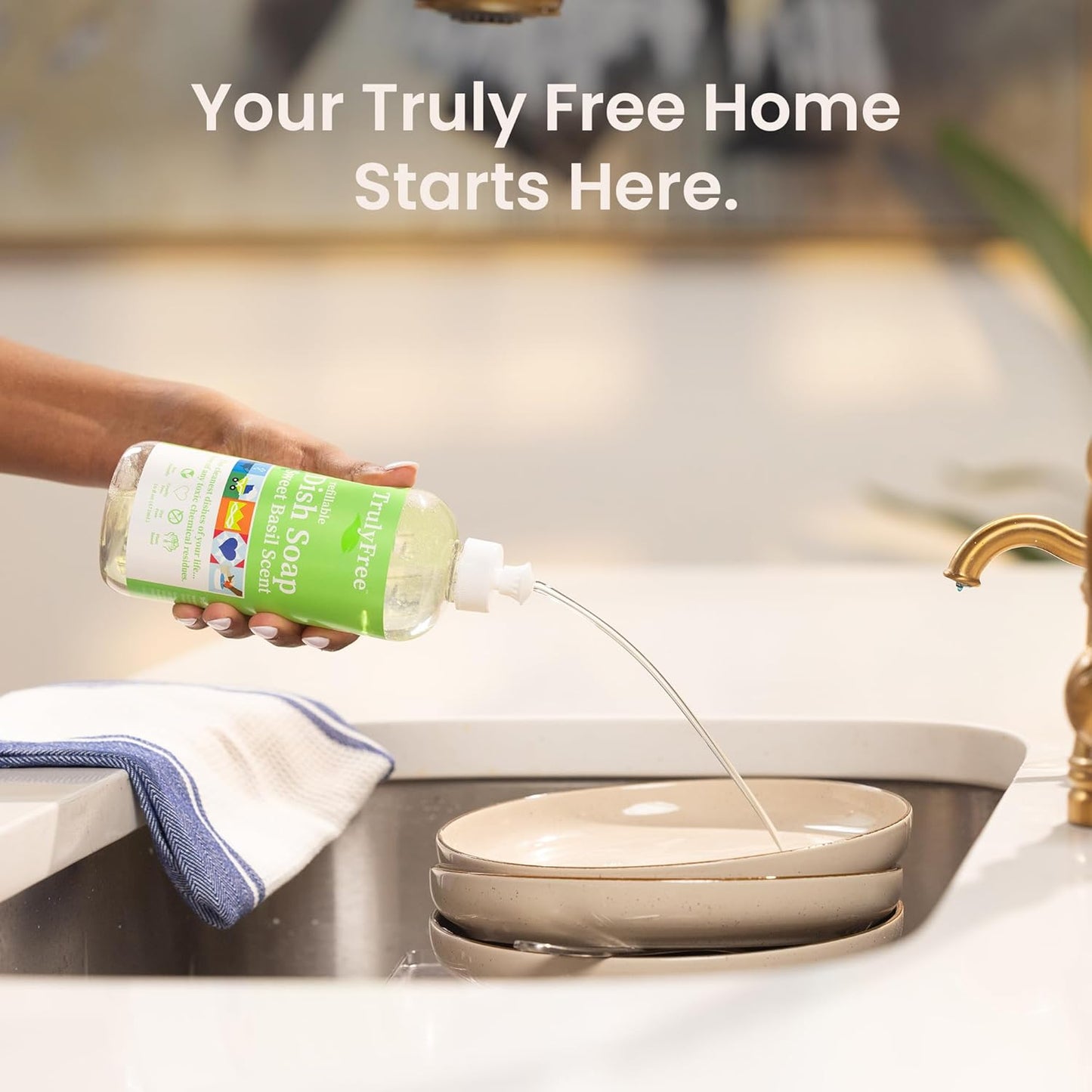 Natural Concentrated Dish Detergent Dishwashing Liquid | Plant-Based Dish Soap | Sweet Basil Fresh Scent | Pack of 3