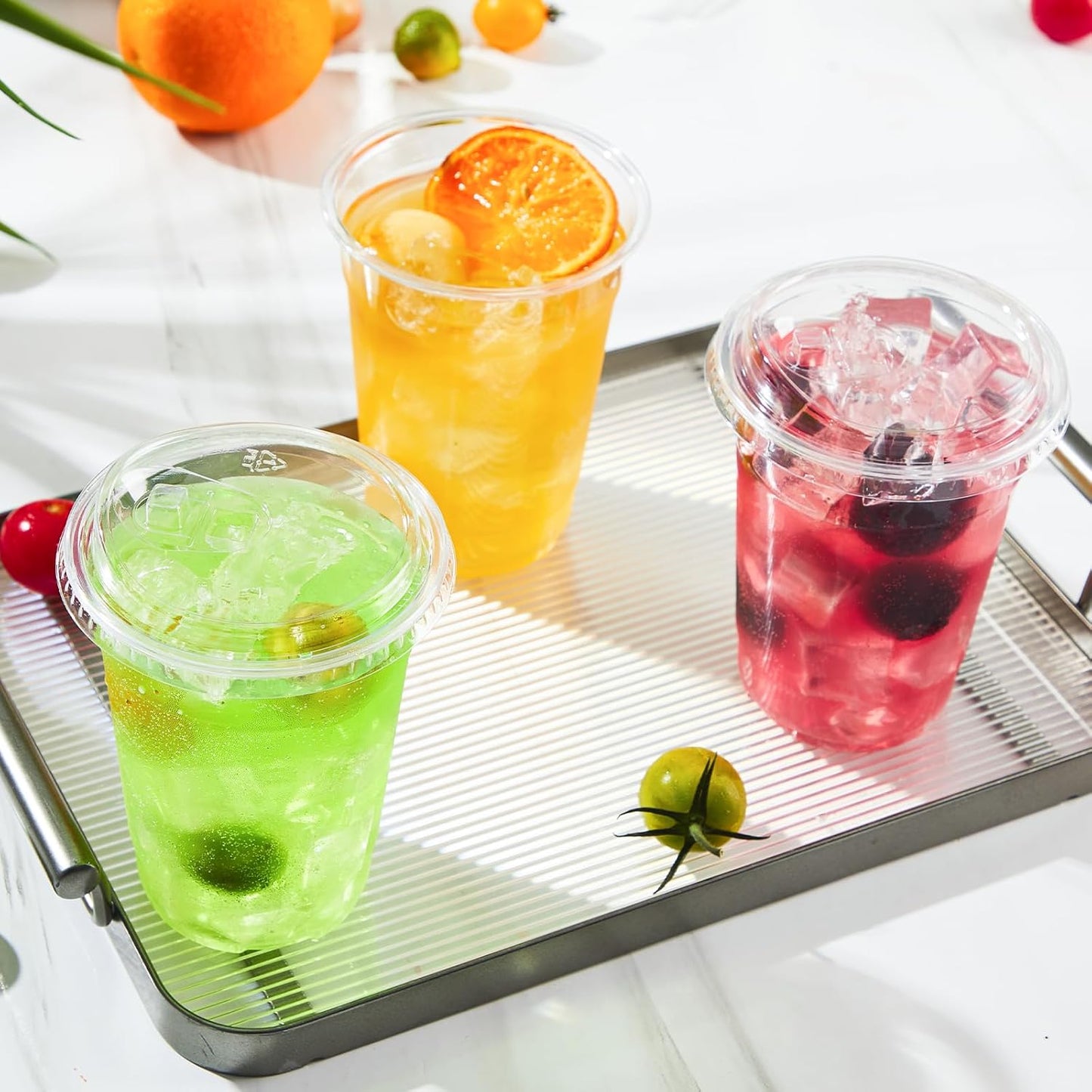 100 Pack 16 oz Clear Plastic Cups with Lids, Disposable Iced Coffee Cups with Sip Lids, Sturdy Plastic Smoothie Cups for Cold Drinks