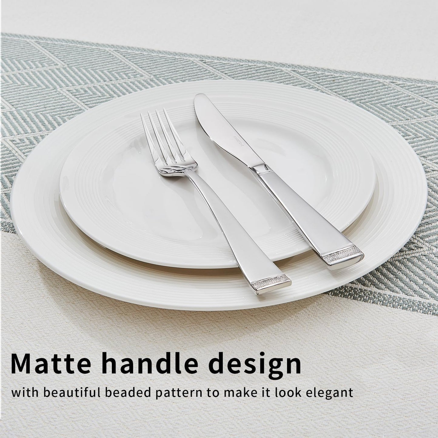 KINGSTONE Silverware Set, 20-Piece Flatware Set for 4, 18/10 Stainless Steel Cutlery Set with Bead Edge, Utensil for Kitchen, Home, Party, Wedding, Mirror Polished, Dishwasher Safe, Featured Gifts