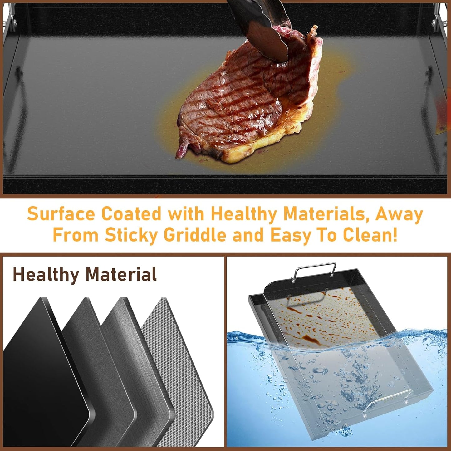 Utheer 25" x 16" Nano-Ceramic Nonstick Griddle for Gas & Charcoal Grills – Universal Flat Top with Grease Groove, Reinforced Ridges & High Sidewalls, Perfect for Healthy Cooking, Parties & Camping