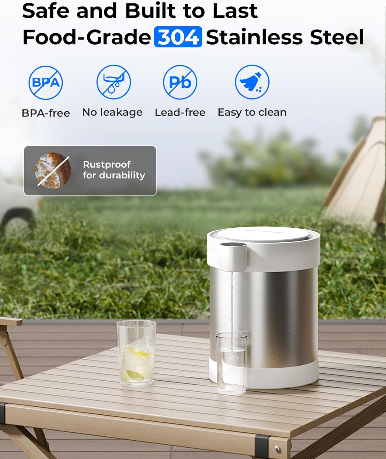 Waterdrop Rechargeable Non-Gravity Water Filter System, 5-Stage Stainless Steel Countertop Filtration, Reduce 70+ Contaminants, Includes Lead, Chlorine and Cadmium, 22-Cup Water System, with 1 Filter