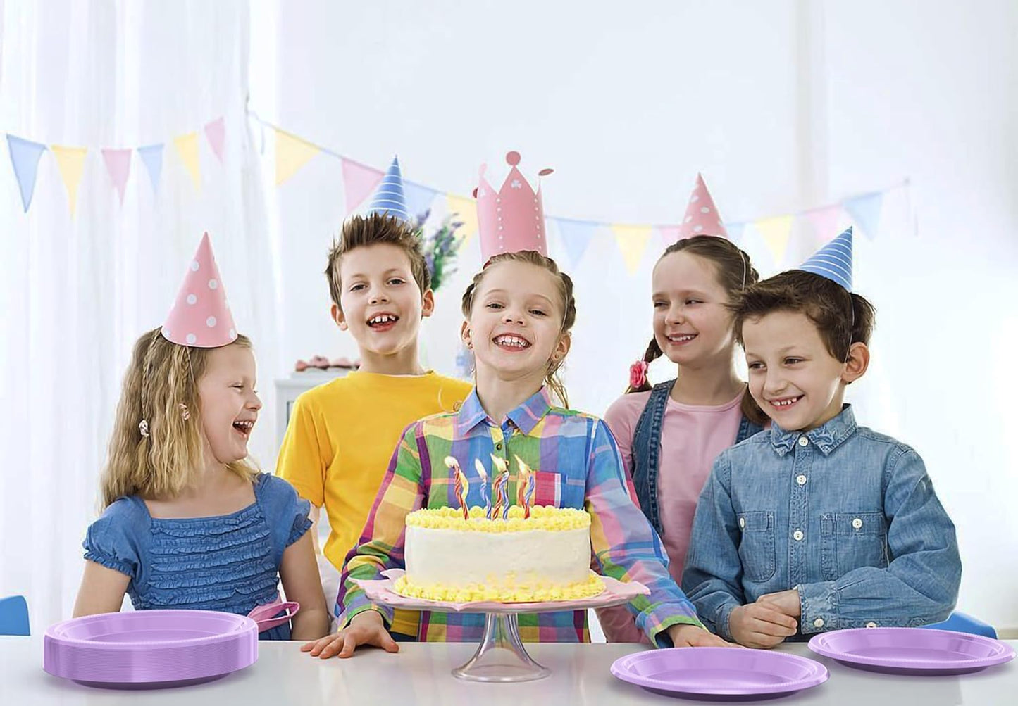 Exquisite Party Solids Lavender Plastic Plates For Party 9" Lavender Disposable Plates Heavy Duty Supplies 100 Pcs Plastic Dinnerware Sets Heavy Duty 350 GSM Disposable Dinnerware Set