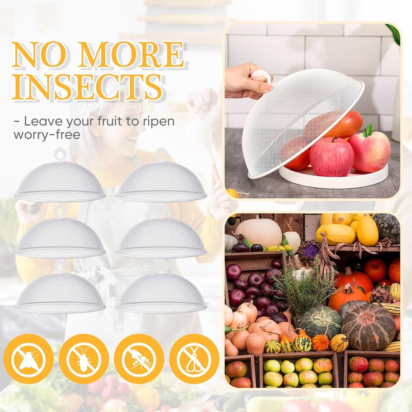 Gerrii 6 Pcs Metal Mesh Food Cover Outdoor Mesh Food Tents Dome Screen Plate Covers for Dinner Plates Reusable Fruit Fly Nets Picnic Food Umbrella for Table, BBQ, Camping, Party (White,11 Inch)