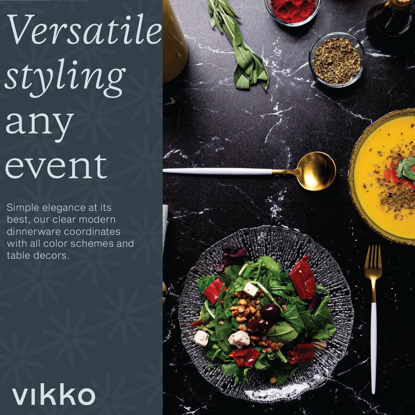 Vikko Salad Plate, Set of 4 Glass Plates, 8.5 Inch Dessert, Salad, Appetizer Plate, Elegant Textured Glass Design, Stackable Plates, Dishwasher Safe