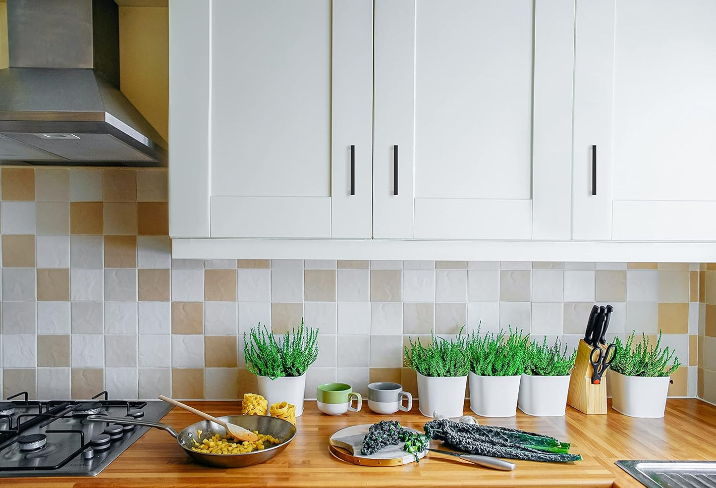 Ravinte 5 Pack Solid 4 Inch Center to Center Slim Square Bar Drawer Handles Kitchen Cabinet Handles Black Drawer Pulls Kitchen Cabinet Hardware Matte Black Pulls