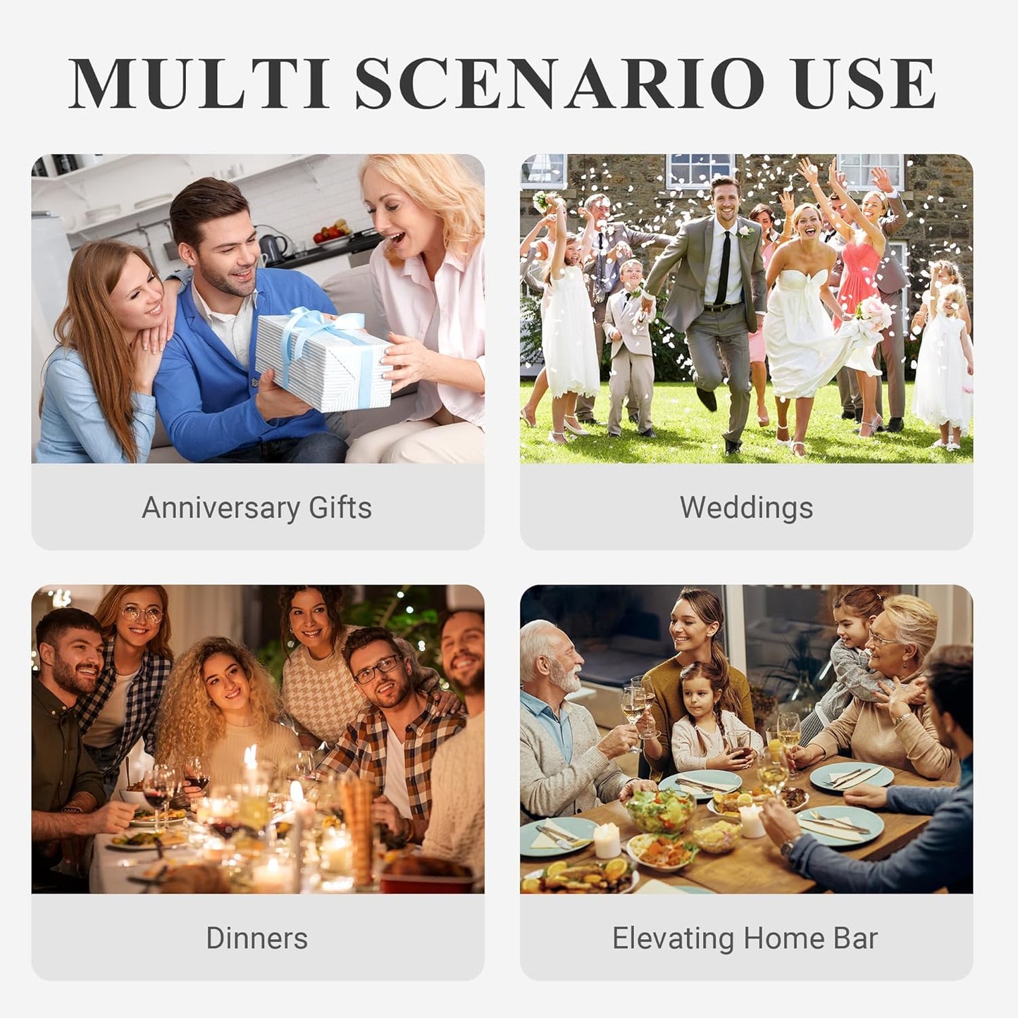 MICHLEY Square Crystal Wine Glasses Set of 2-15.5 oz large Long Stem Glassware Red/White Glasses Drinkware Perfect Gifts for Women, Wedding,Birthday Decorations