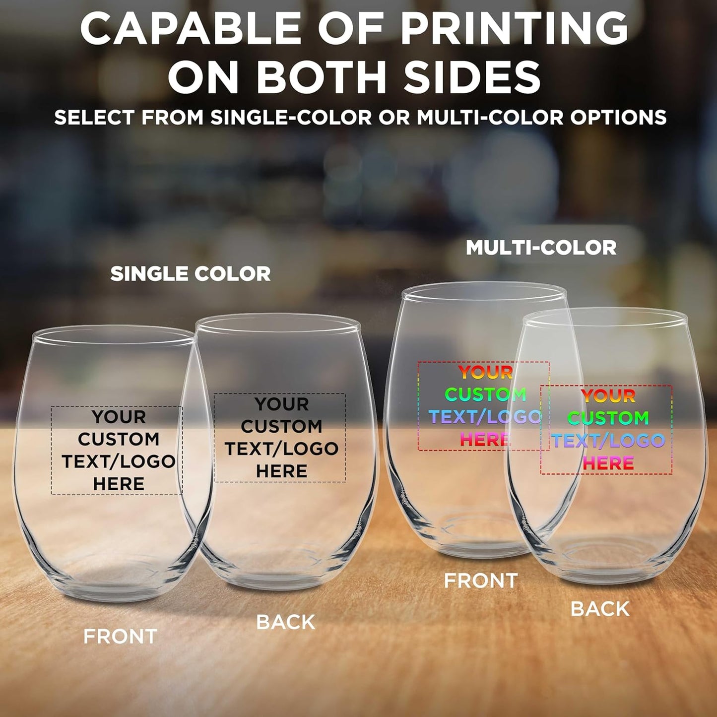 Custom Stemless Wine Glasses by ARC Perfection 15 oz. Set of 10, Personalized Bulk Pack - Restaurant Glassware, Perfect for Red Wine, White Wine, Cocktails - Clear