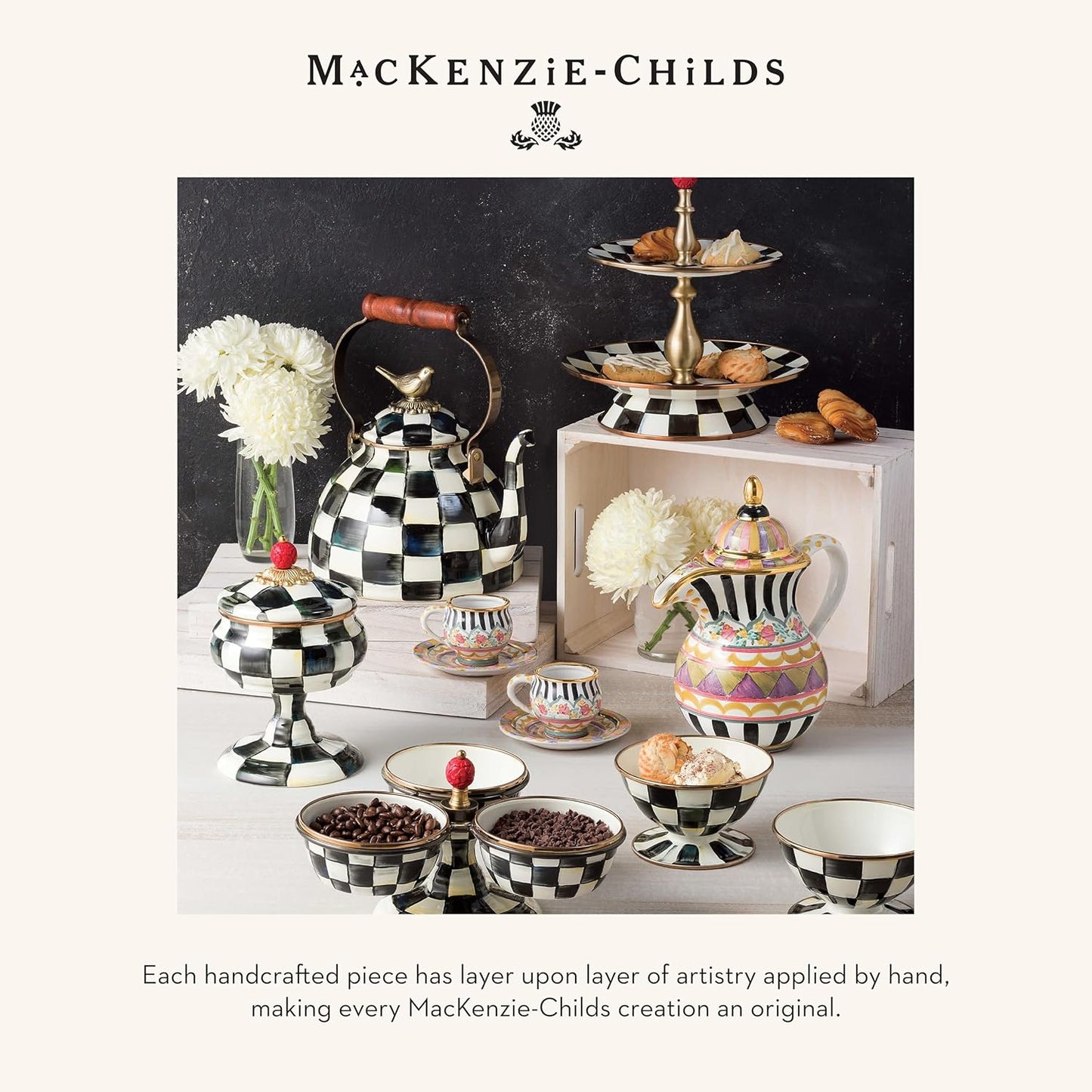 MACKENZIE-CHILDS Enamel Serving Platter, Decorative Serving Platter for Food, 16 Inches, Black-and-White Courtly Check