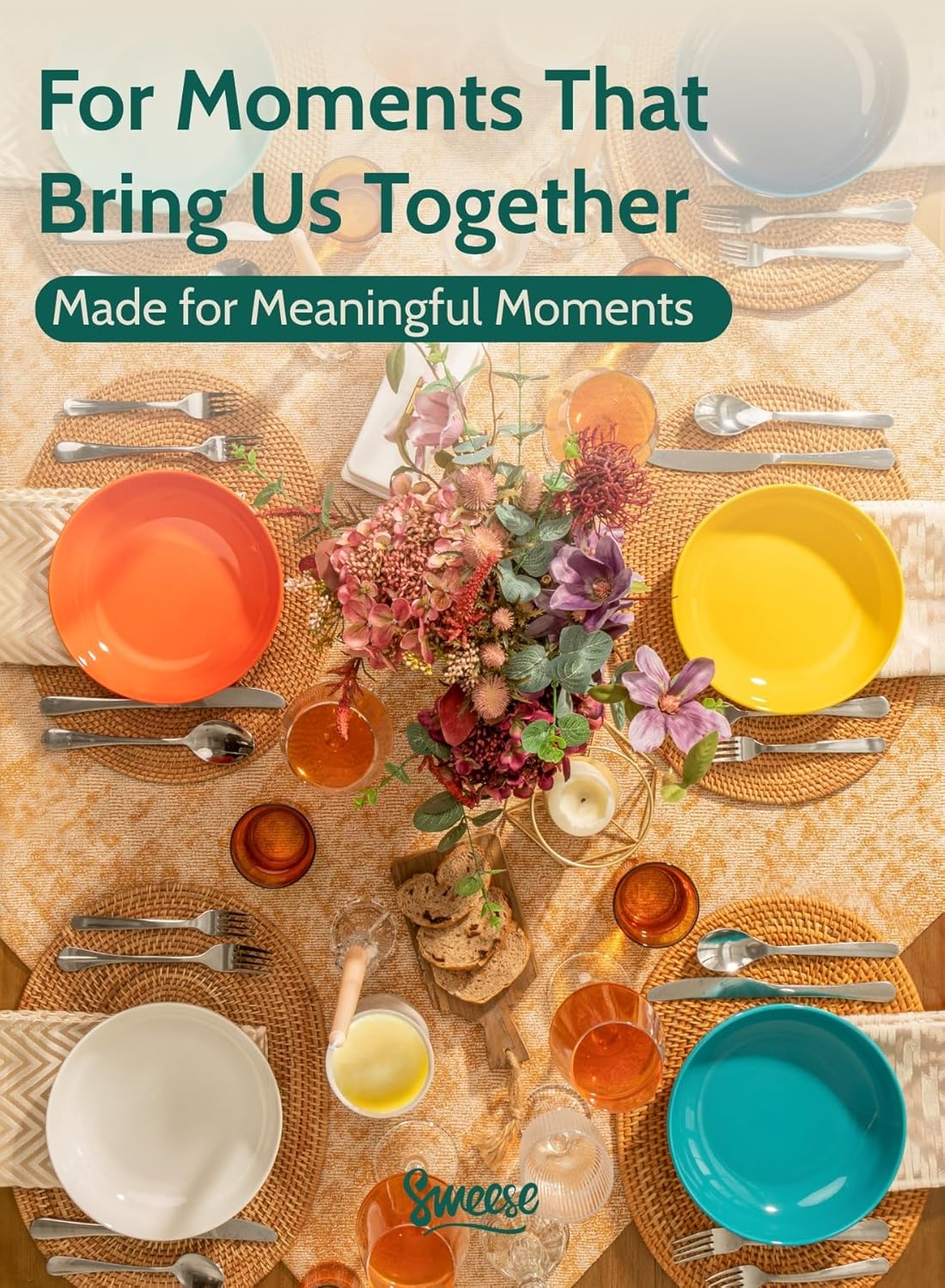 Sweese 22oz Porcelain Pasta Bowls Set - 7.6" Salad Serving Dishes, Microwave Dishwasher Safe, Set of 6, Vibrant Colors