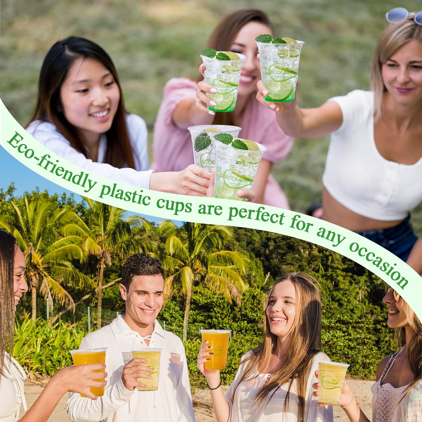 ECOLipak 1000 Count 16 OZ Clear Compostable Plastic Cups, Disposable Plant-Based Biodegradable Drinking Party Cups, PLA Plastic Cold Tumblers for Restaurant, Office, Canteen, Large Gathering