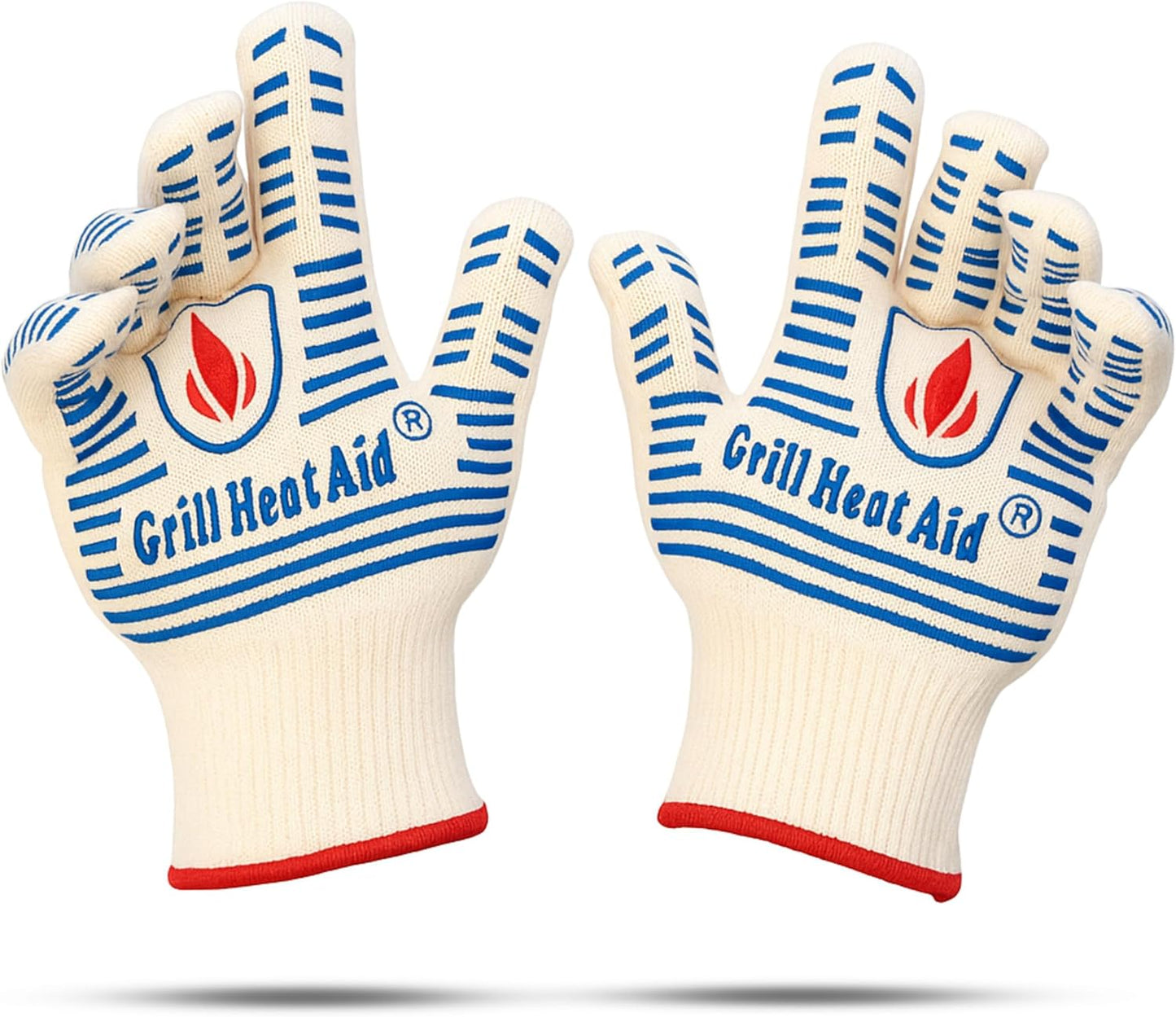GRILL HEAT AID BBQ Grill Gloves Heat Proof for Grilling ā Fireproof 1472°F Heat-Resistant Grill Mitts for Outdoor Barbecue and Smoker, Campfire, Fire Pit, Oven Glove with Fingers for Baking Pizza