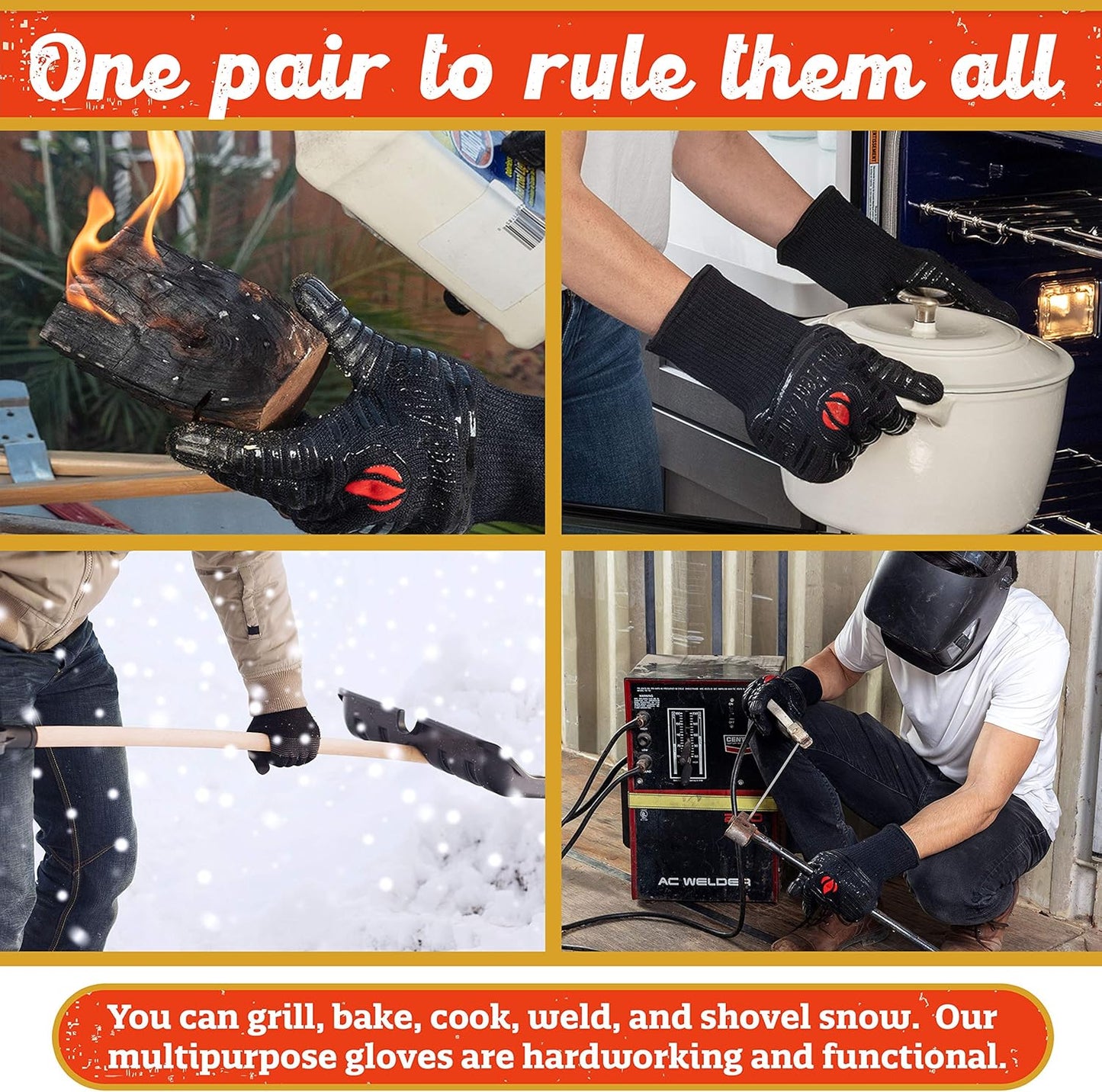 GRILL HEAT AID BBQ Grill Gloves Heat Proof for Grilling ā Fireproof 1472°F Heat-Resistant Grill Mitts for Outdoor Barbecue and Smoker, Campfire, Fire Pit, Oven Glove with Fingers for Baking Pizza