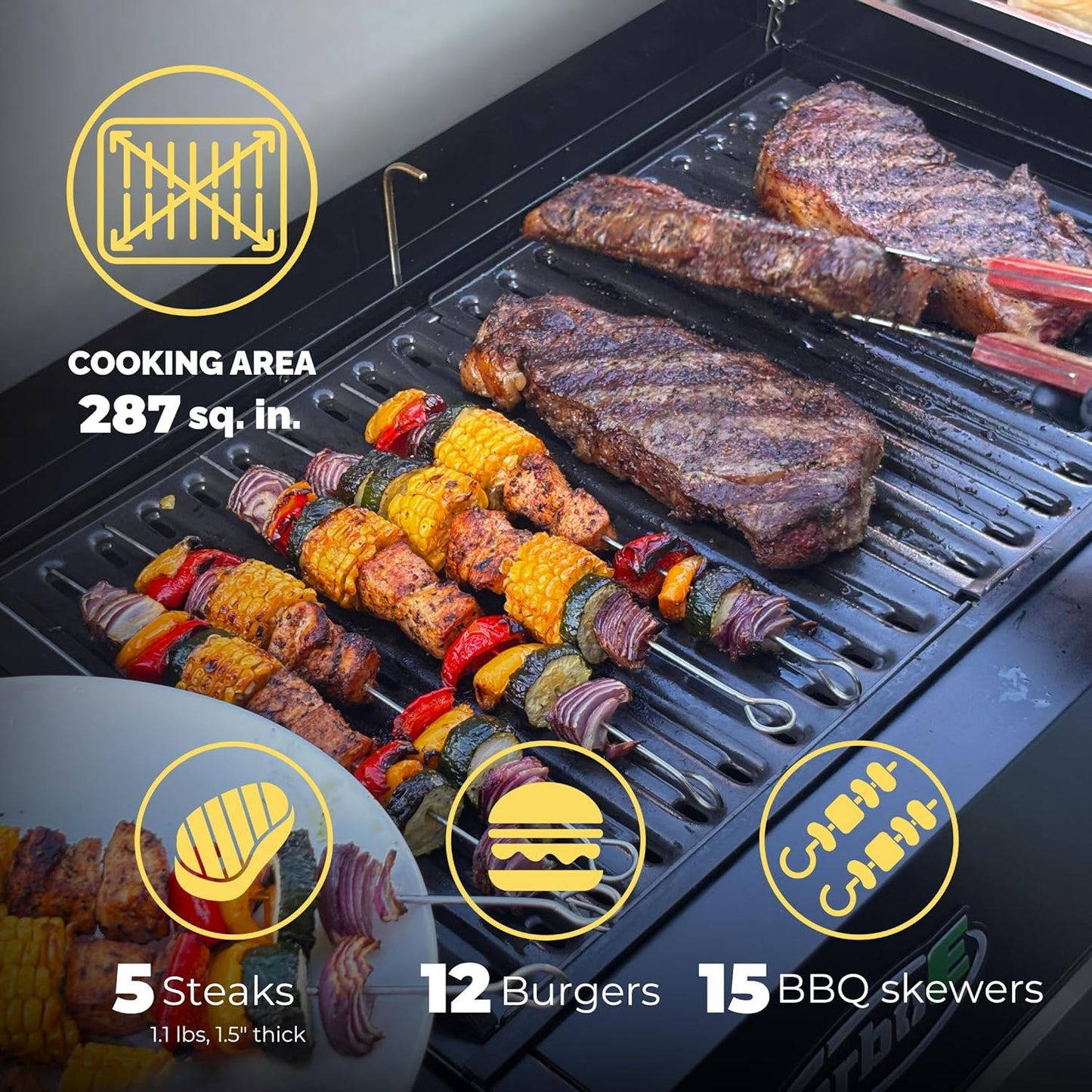 Turbo E Sport Electric Grill by PLUGNGRILL | Compact Design, Faster Preheat, Digital Temp Control | High-Power Infrared Outdoor BBQ & Searing