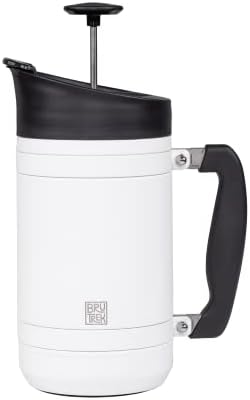 Basecamp Coffee Press - Double Wall Vacuum Insulated Stainless Steel - Bru-Stop Technology, No Grounds in Coffee, No Spill Lid (Snowflake White, 32 fl.oz)