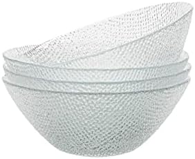 Vikko Elegant Textured Glass Salad Bowls, Set of 4, 6.5 Inch, Stackable, Dishwasher Safe