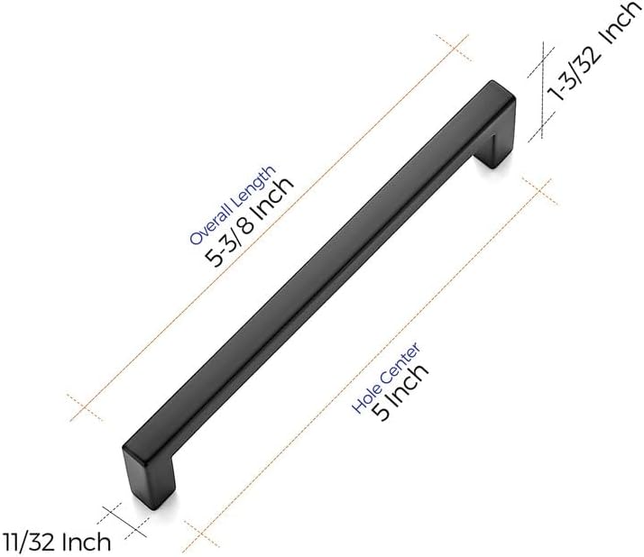 Ravinte 15 Pack 5 Inch Hole Center Solid Slim Square Pulls Matte Black Kitchen Cabinet Handles Square Bar Drawer Handles Flat Black Drawer Pulls for Cupboard Dresser and Cabinets