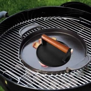 Cast Iron Grill Presses with Wood Handle (Round w Flat Bottom)