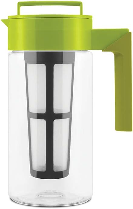 Takeya Flash Chill Iced Tea Maker - Airtight & Durable Iced Tea Maker Jug with Silicone Carry Handle - Leak-Proof & Lightweight Tea Infuser with Patented Flash Chill Technology - 1 Quart, Avocado