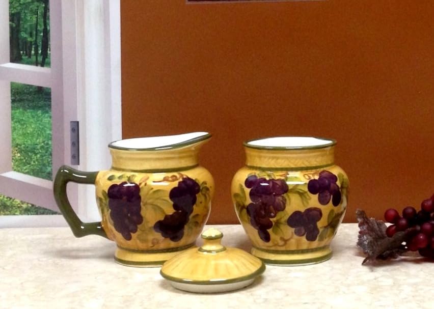 ACK Ceramic Cream and Sugar Set, Sugar Bowl with Lid (Grape)