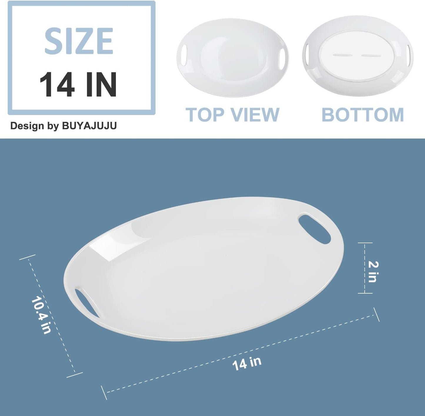 Porcelain Serving Platter with Handles, 14" serving dishes for entertaining, Oval Serving tray for Salad, Stew, Fruits and Pasta, Set of 2, White