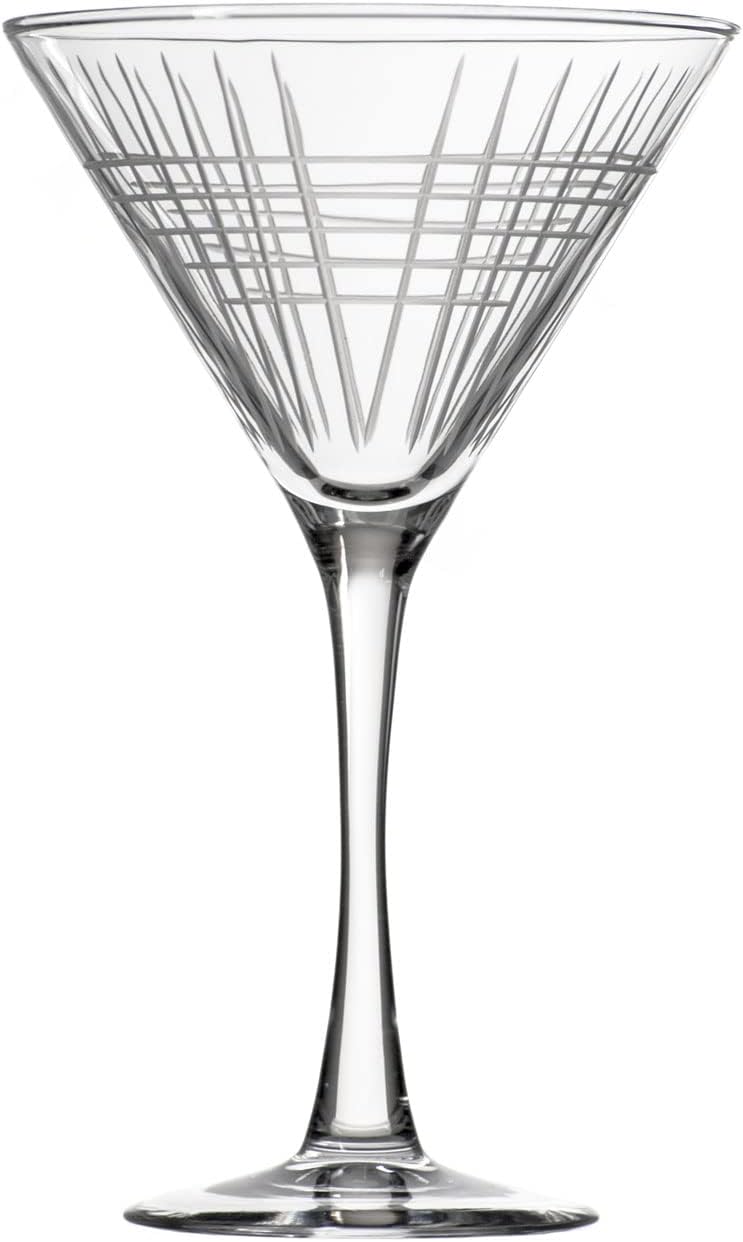 Rolf Glass Matchstick Martini Glass - Set of 2 Stemmed 10 ounce Martini Glasses - Lead-Free Glass - Diamond-Wheel Engraved Cocktail Glasses - Made in the USA