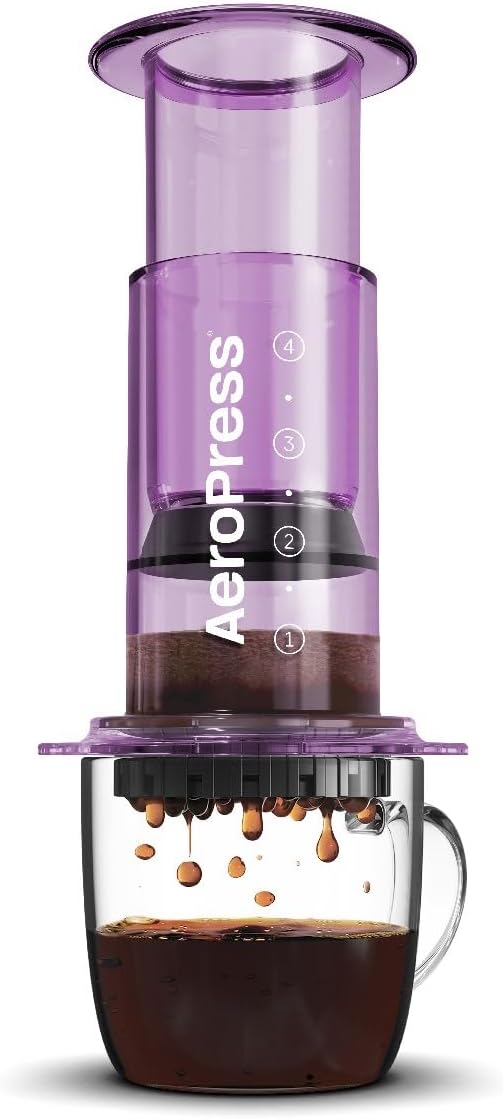 AeroPress Clear Purple Coffee Press – 3 In 1 Brew Method Combines French Press, Espresso, Full Bodied Coffee Without Grit or Bitterness, Small Portable Coffee Maker for Camping & Travel, Purple