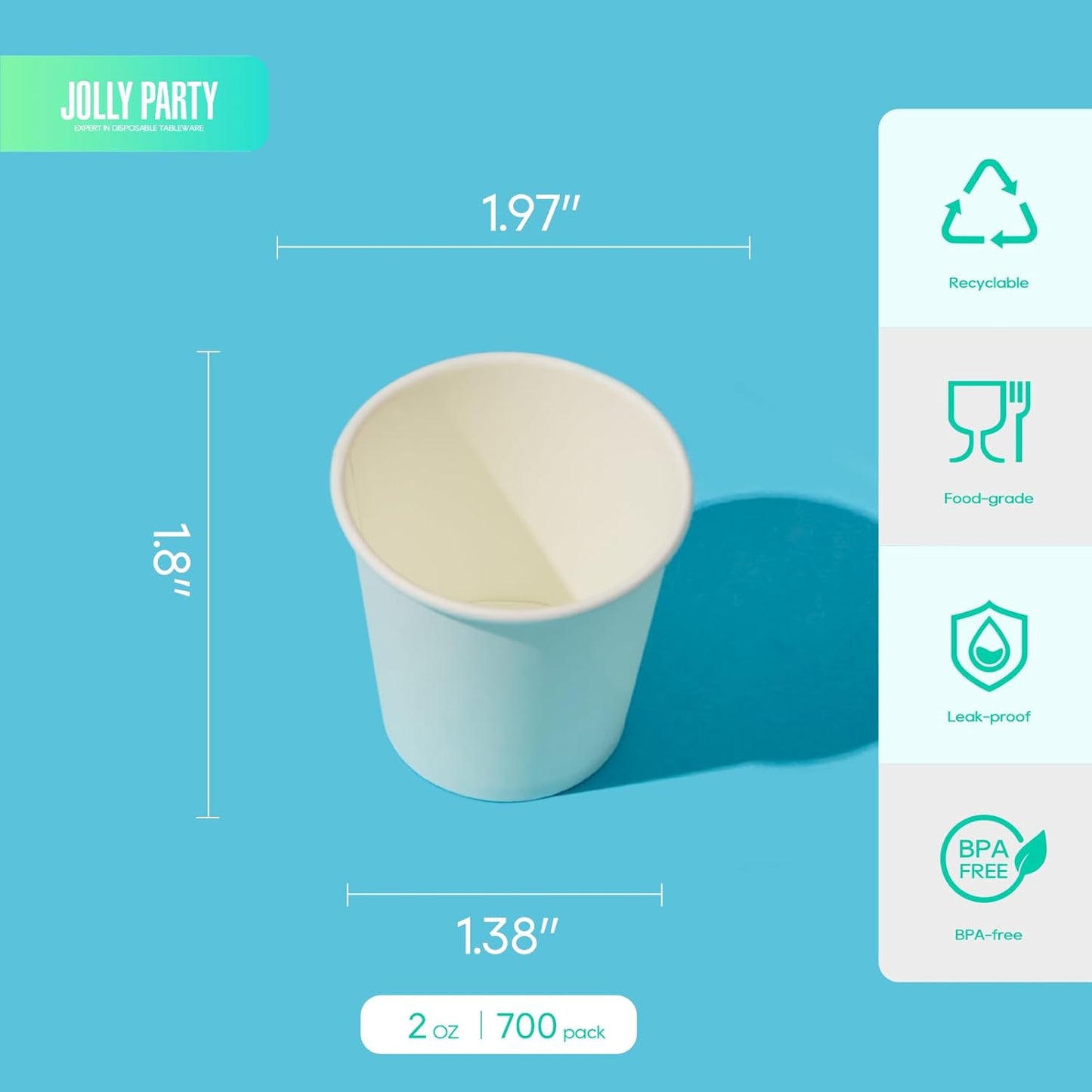 JOLLY PARTY 2 oz Bathroom Cups,700 Pack Small Paper Cups, White Mouthwash Cups, Disposable Mini Paper Espresso Cup, Paper Sampling Cup