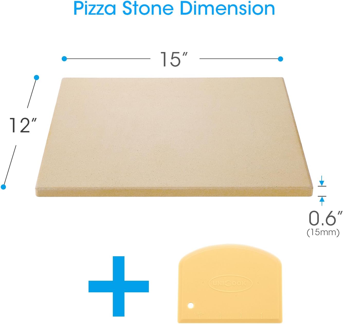 Unicook Pizza Stone, Heavy Duty Cordierite Pizza Pan for Oven and Grill, Thermal Shock Resistant Baking Stone for Bread, 15 X 12 Inch Rectangular, 6.6 lbs