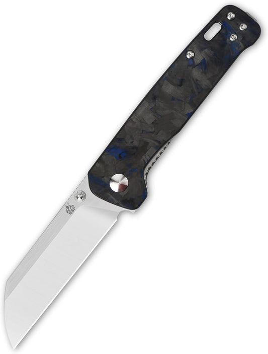 QSP Penguin Folding Pocket Knife – Rugged D2 Blade EDC Knife – Premium Micarta Handle – Smooth One-Hand Open – Deep Carry Clip – Left/Right-Handed Friendly (Blue Shredded Overlay Black)