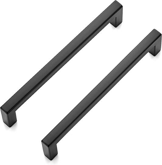 Ravinte 25 Pack 5 Inch Hole Center Solid Slim Square Pulls Matte Black Kitchen Cabinet Handles Square Bar Drawer Handles Flat Black Drawer Pulls for Cupboard Dresser and Cabinets