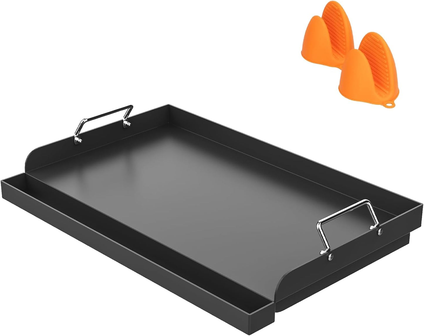 Universal Griddle 25"x16" Insert for Electric/Charcoal/Gas Grills, Nonstick Skillet Plate Teppanyaki for Party Outdoor Cooking Camping Tailgating,Carbon Steel Flat Top Griddle Plate with Grease Groove