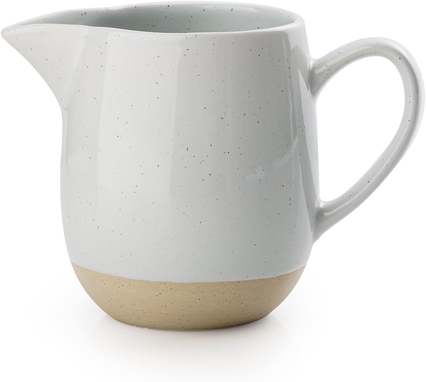famiware Milkyway 13oz Creamer with Handle, Ceramic Coffee/Milk/Sauce/Serving/Salad Pitcher Jug, Stoneware Maple/Syrup Dispenser, Milk Frother Cup, Microwave and Dishwasher Safe, Light Gray