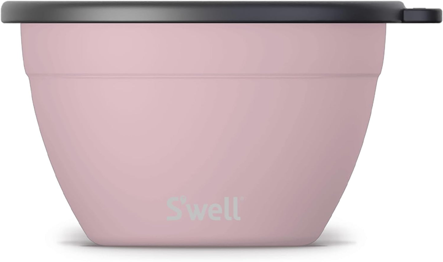 S’well Stainless Steel 64oz Salad Bowl Kit, Pink Topaz Color, Comes with 2oz Mini Canister and Removable Tray for Organization, Leakproof and Dishwasher Safe