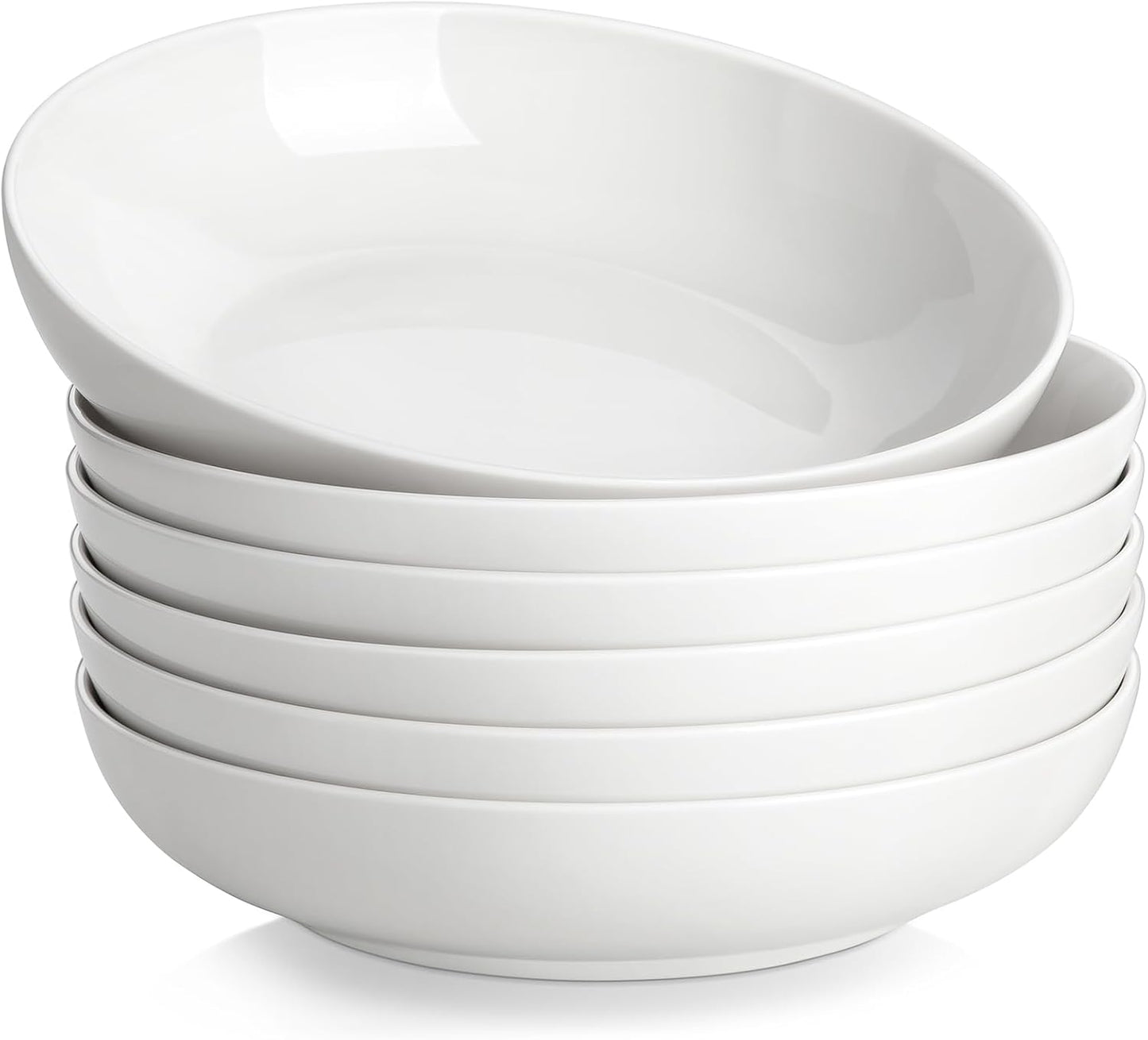 MALACASA 8.85" Large Pasta Bowls, 42 OZ White Salad Bowls Soup Bowls, Porcelain Serving Bowls Set of 6, Large Kitchen Bowl Plates Pasta Plates, Microwave & Dishwasher Safe, Series REGULAR