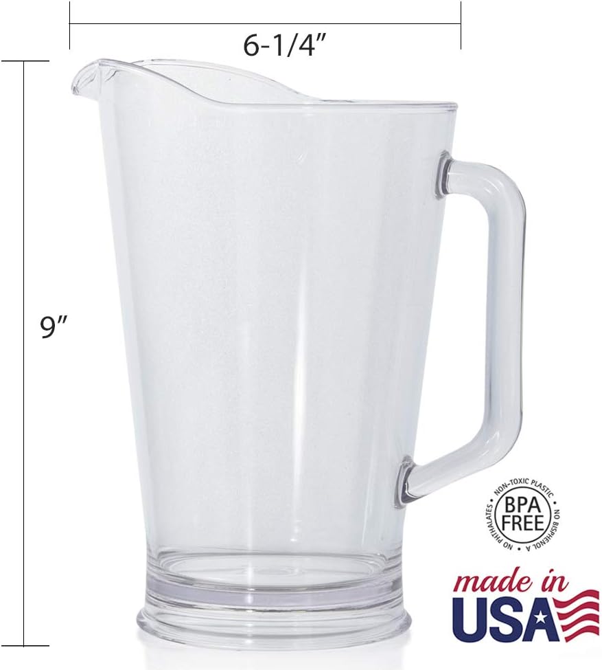 US Acrylic 64oz Bistro Clear Pitcher | Set of 2 Beer Pitchers | Reusable, BPA-free, Made in the USA, Indoor and Outdoor Pitcher Set for Water, Lemonade, Juice, Soda Pop, and Beer