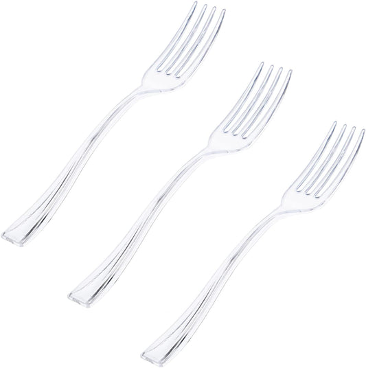 WDF 300 Mini Forks - 4 Inch Clear Plastic Heavy Duty Tasting Forks for Appetizers