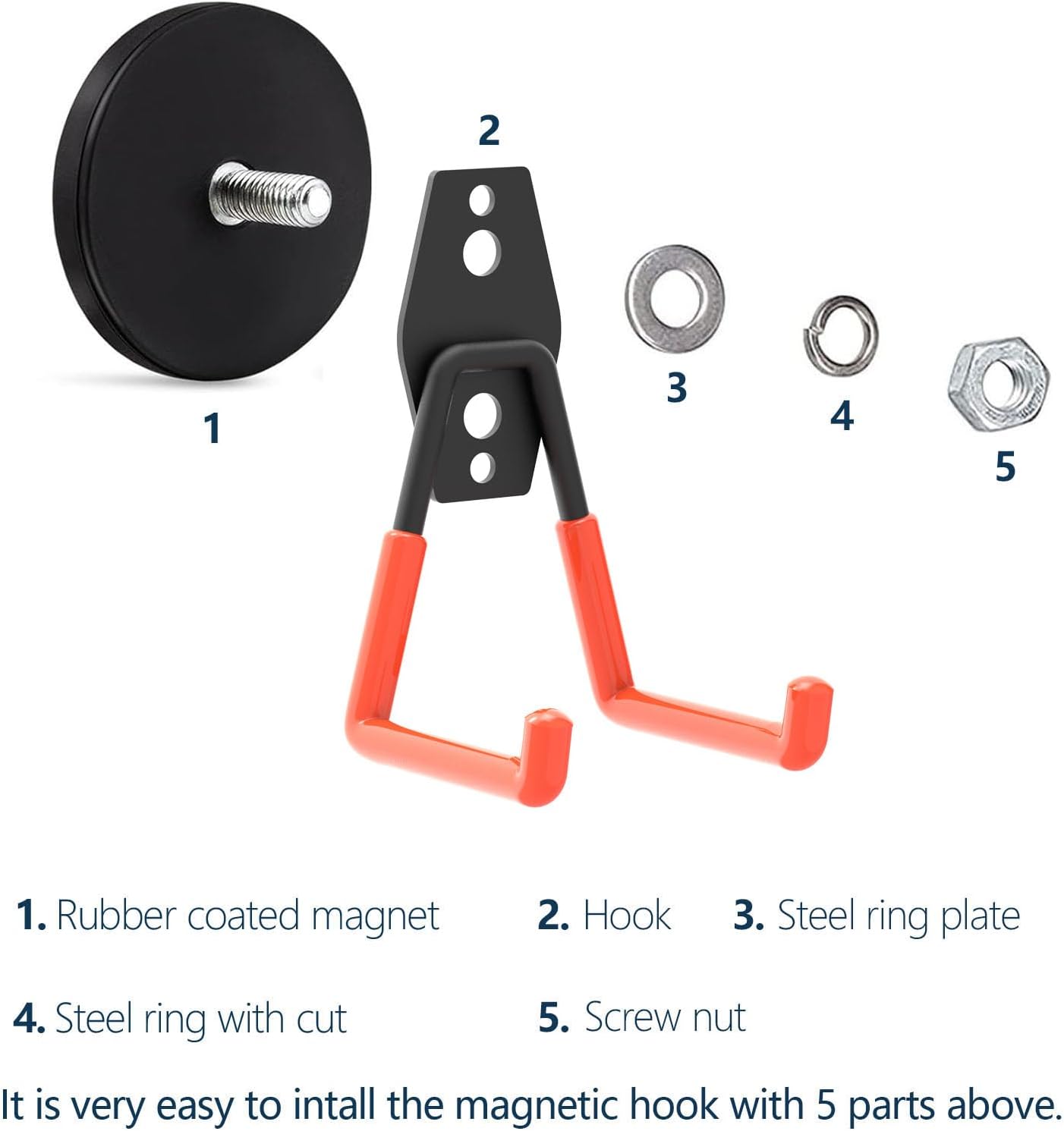 Super Strong Garage Magnetic Hooks Heavy Duty-6Pack,Powerful Magnetic Strips for Power Drill, Garden Tools, Hose, Straps, Steel Pegboard, Garage Magnetic Hooks Hanger,Workshop Tool Holder