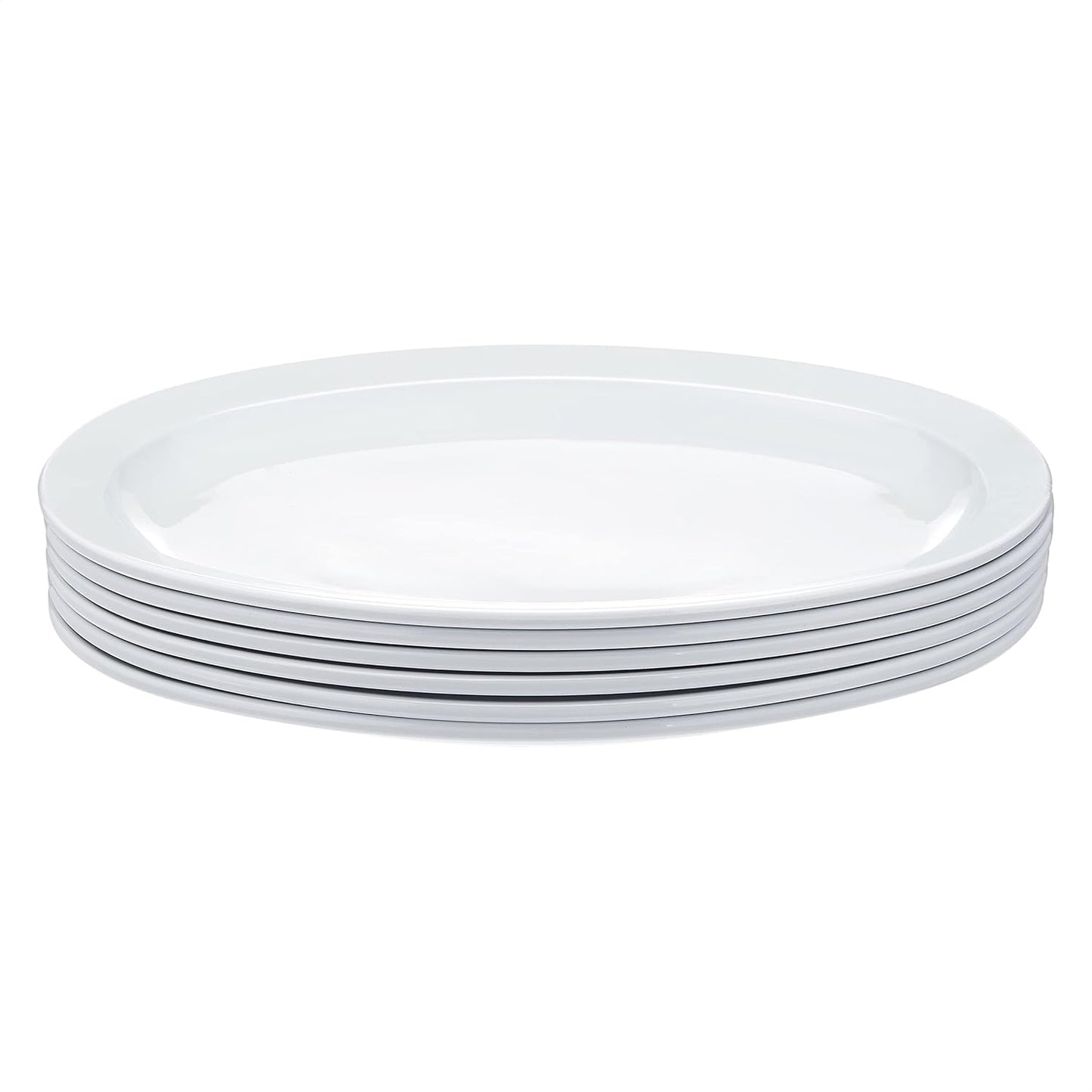Amazon Basics Melamine (Plastic )Oval Platter Narrow Rim, 6 Piece Set, 13 in x 9.75 in, White (Previously AmazonCommercial brand)