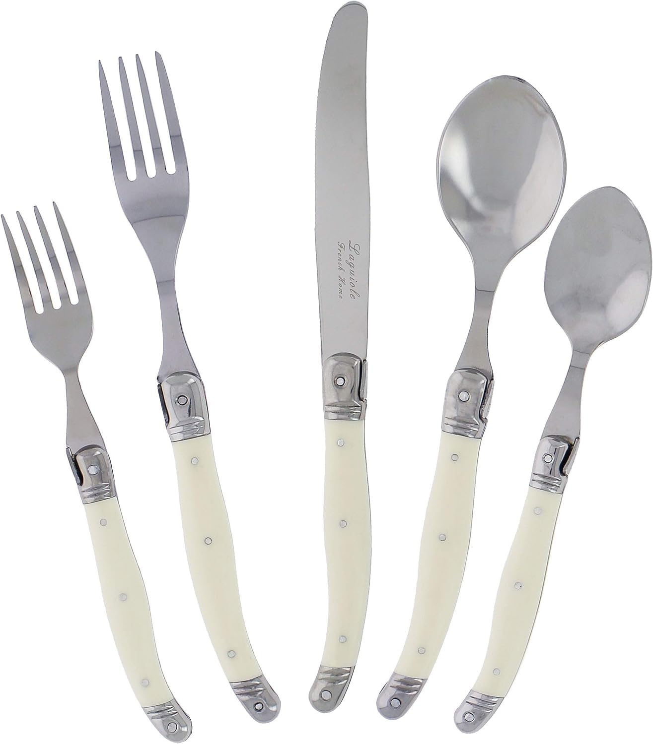 French Home Laguiole 20 Piece Flatware Set – Stainless Steel Flatware Set for 4 – Luxurious Ivory-Colored Utensil Set with Knives, Spoons and Forks